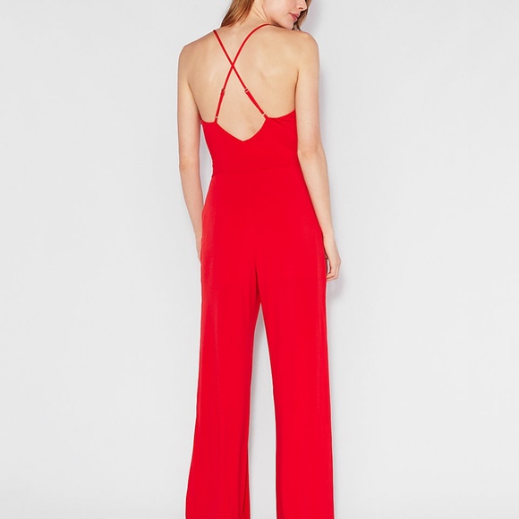 Express Pants - Express Red Belted Open Leg Jumpsuit Jumper
